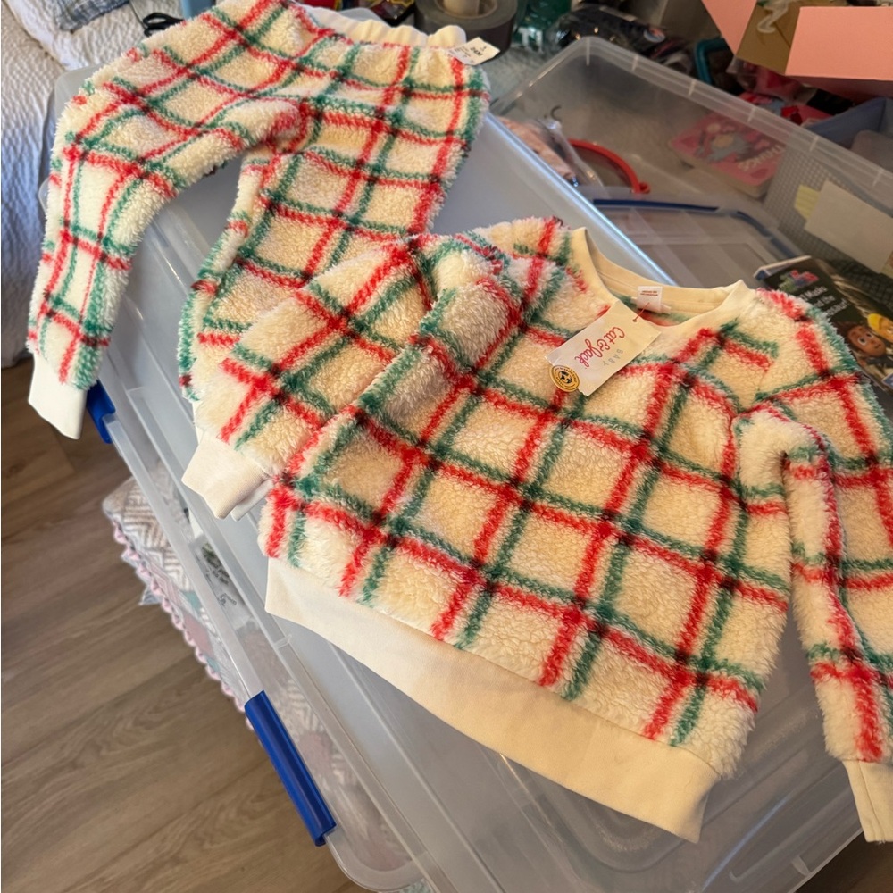 CAt and jack Cozy Plaid Sweater Set 24 months nwt